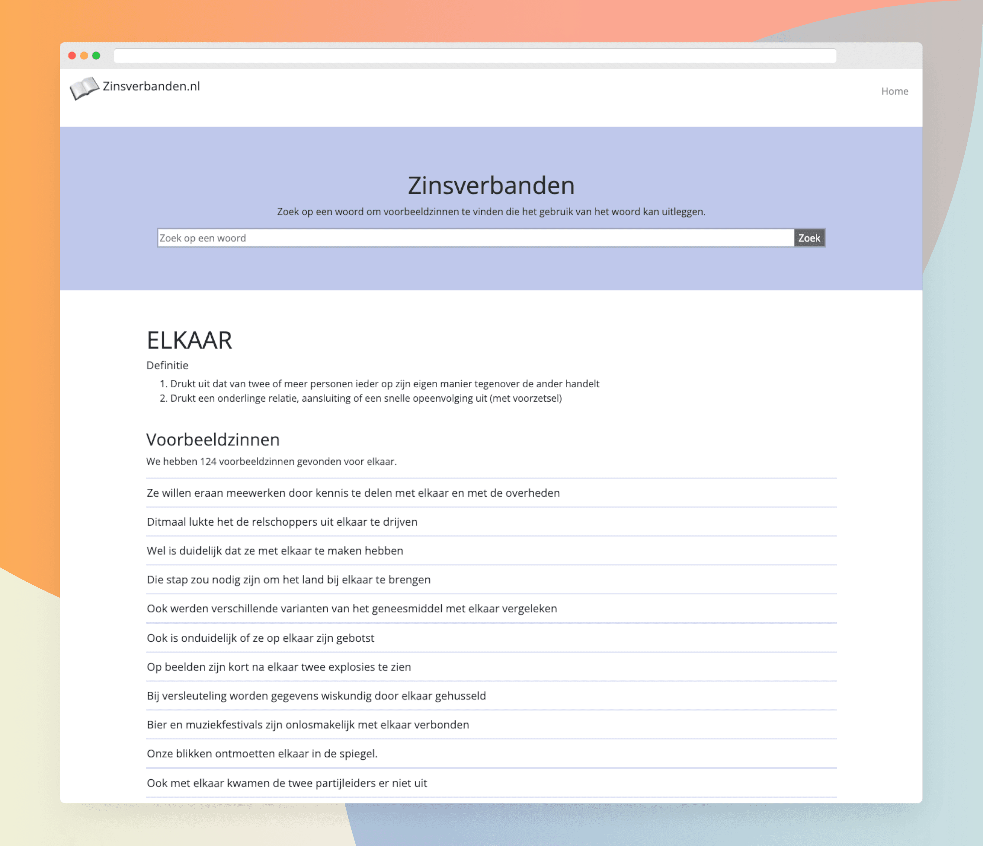 Zinsverbanden — Op maat gemaakte website voor Nederlandse taal